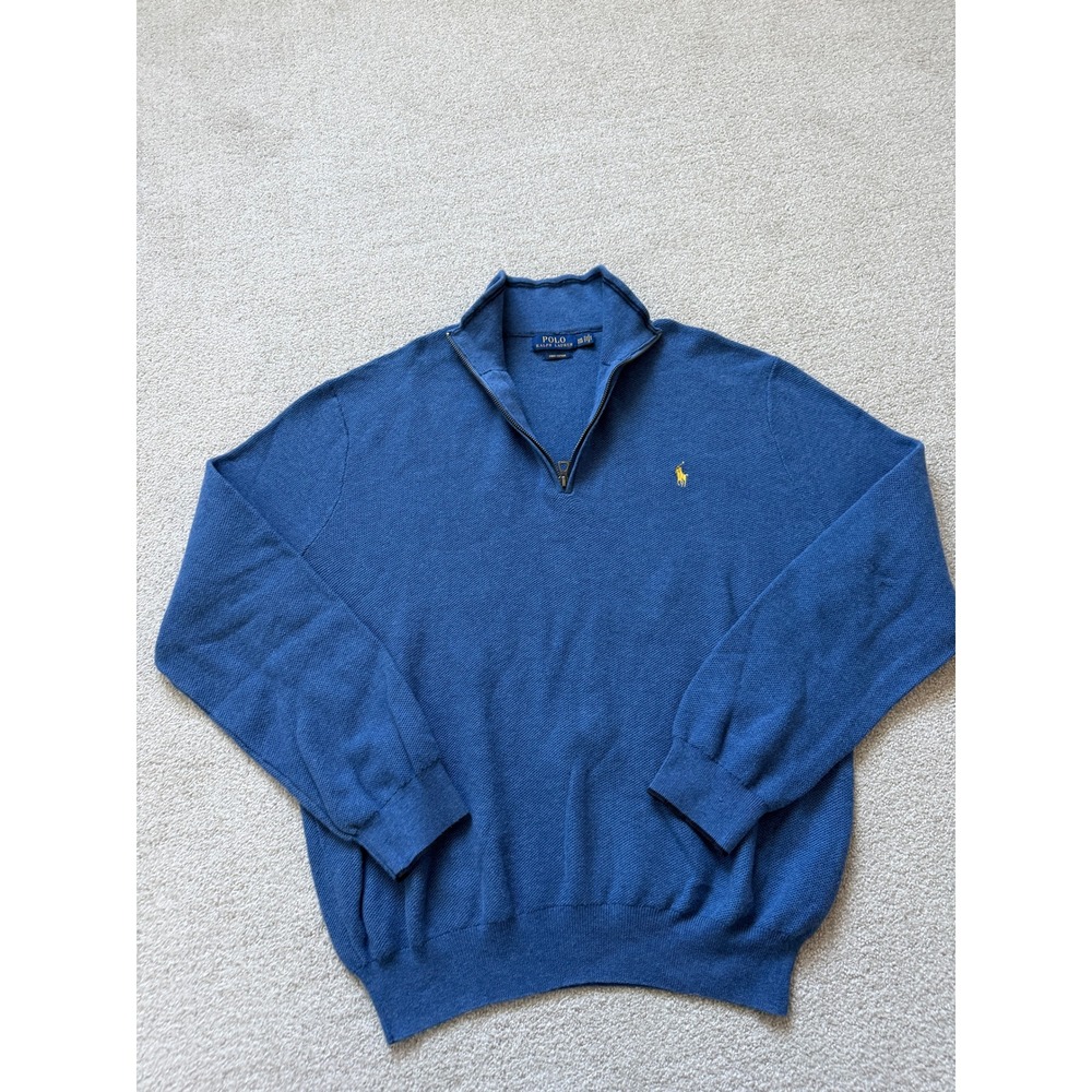 Polo Ralph Lauren Mens XXL Blue Pima Cotton Quarter Zip‎ Pullover Sweater 2XL